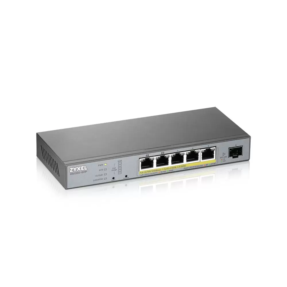 Фото L2 коммутатор PoE+ для IP-видеокамер ZYXEL GS1350-6HP [GS1350-6HP-EU0101F]